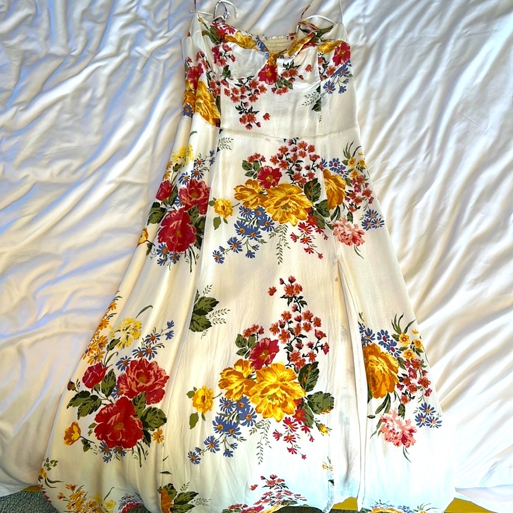 Reformation Juliette Dress Floral Midi With High Slit String Ties Size 10